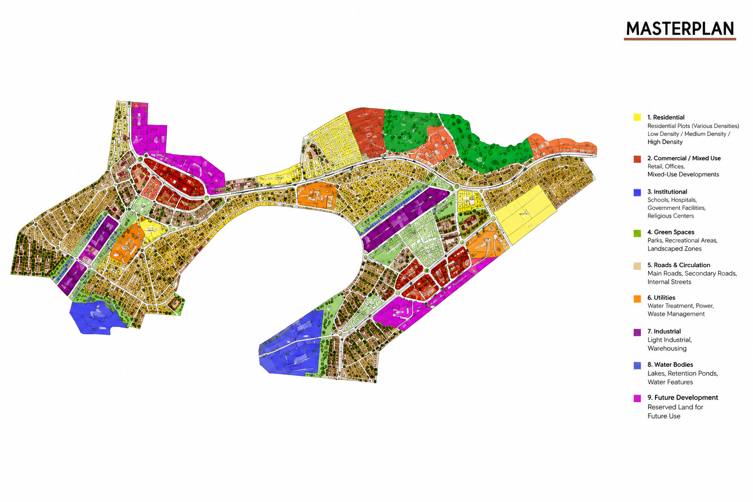 MPASA Green City colour-coded land-use zoning plan covering all 484 acres